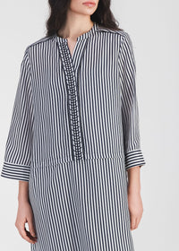 Robe courte à col mao en soie - Marine
