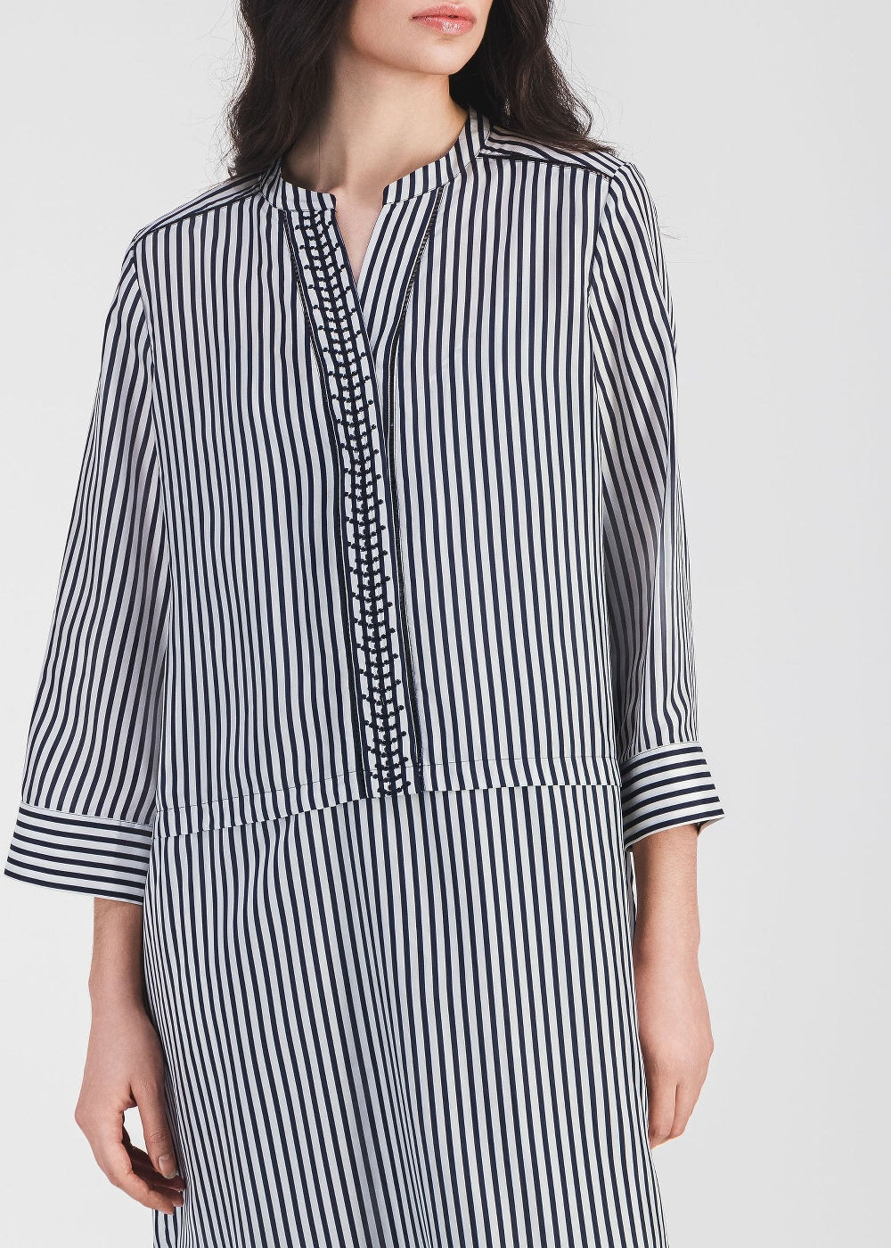Robe courte à col mao en soie - Marine