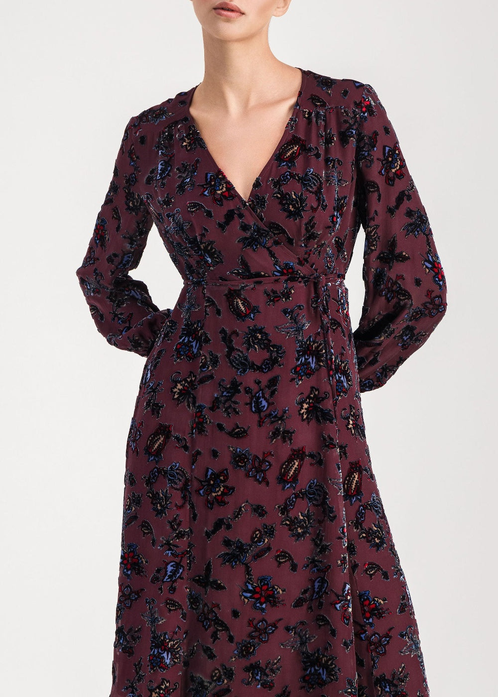 Robe cache-cœur à motif fleuri en soie - Muscat
