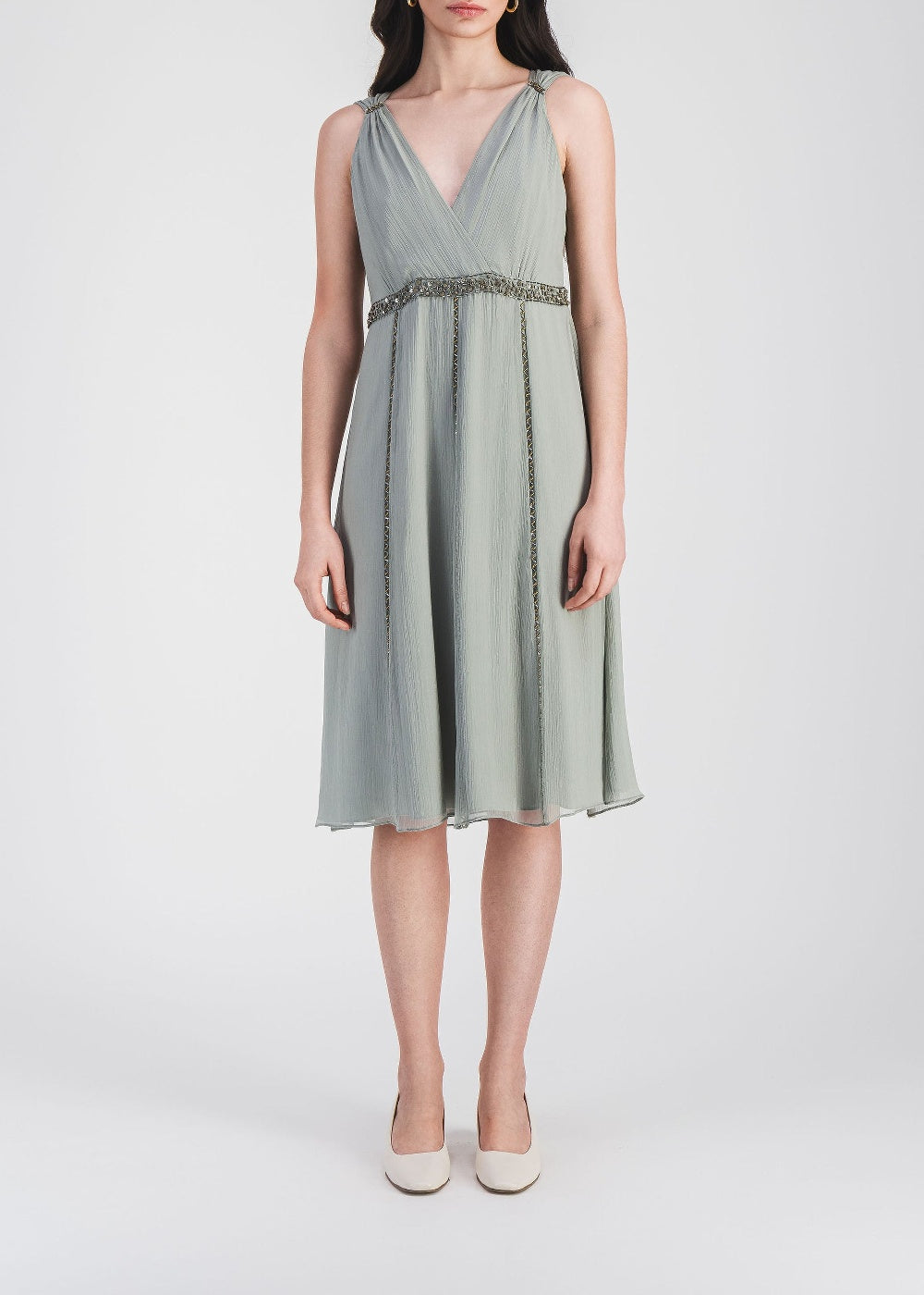 Robe midi fluide en soie - Sauge