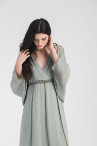 Robe courte col v broderie - Sauge