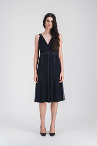 Robe courte col v broderie - Marine