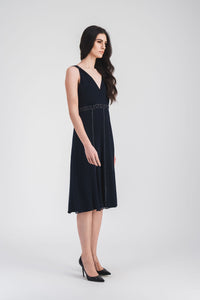 Robe courte col v broderie - Marine