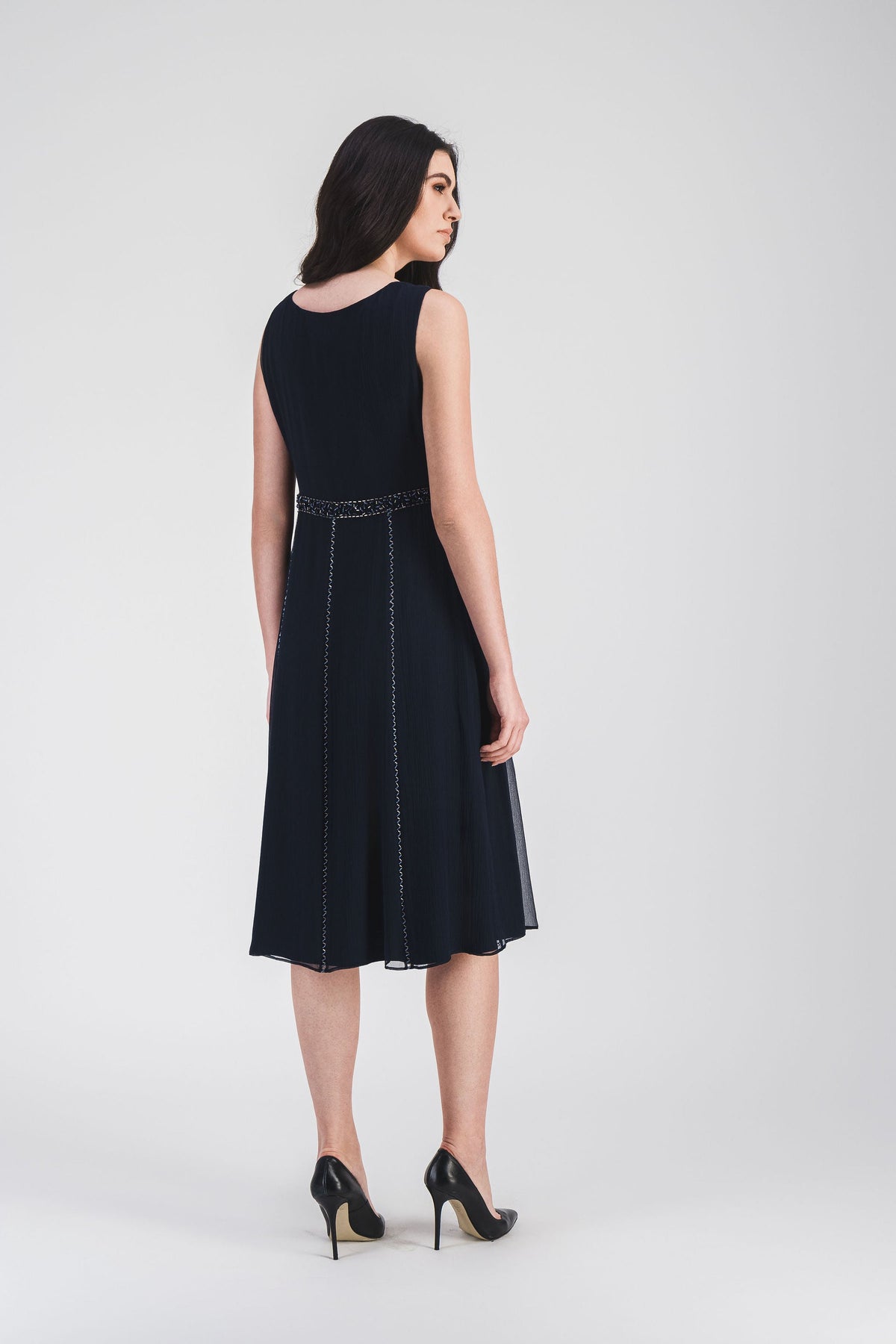 Robe courte col v broderie - Marine