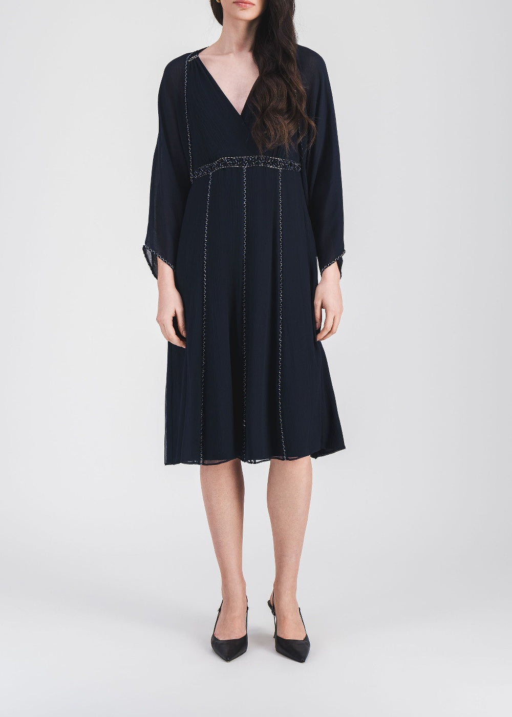 Robe midi fluide en soie - Marine