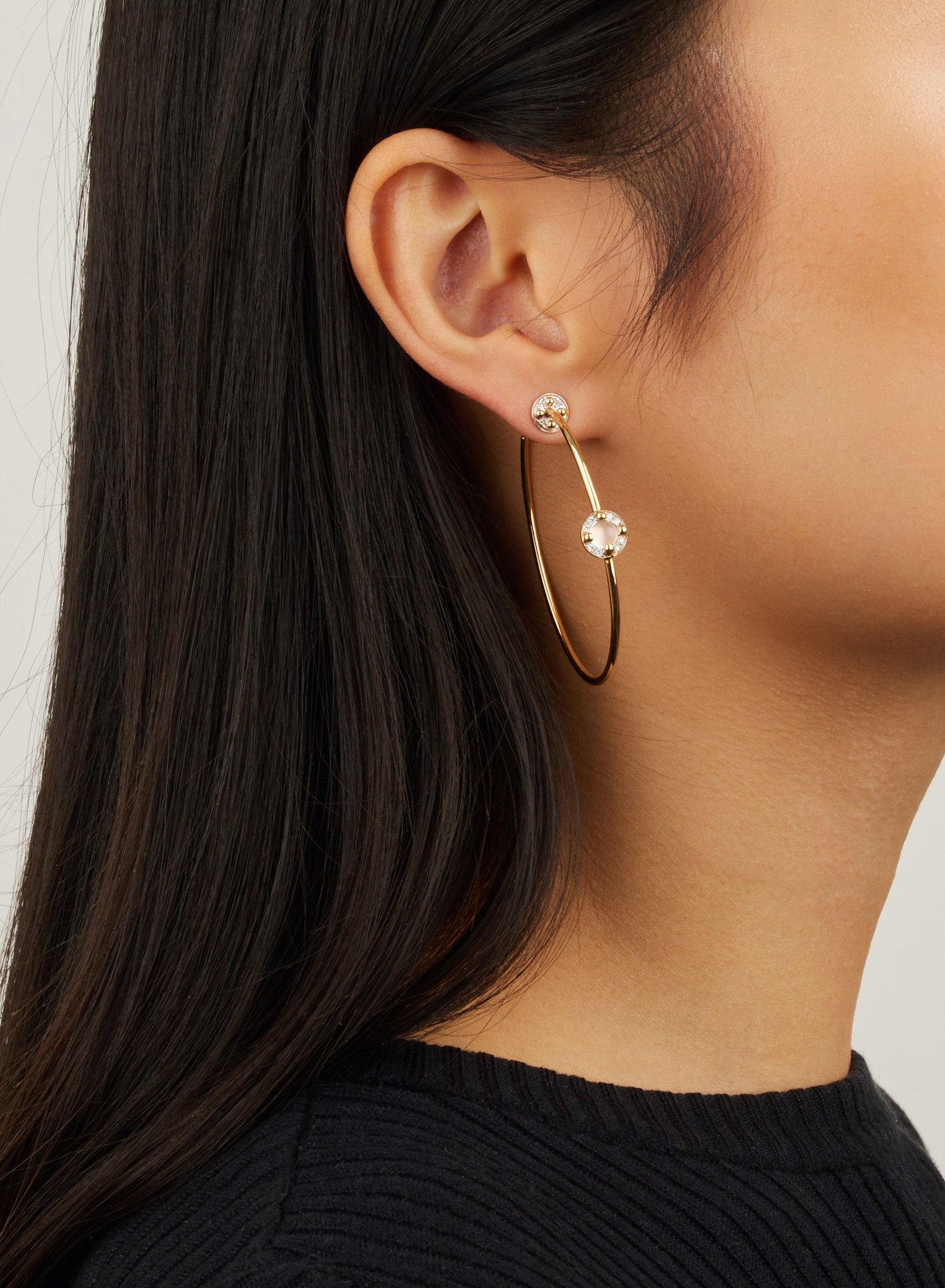 Créoles M'ama non M'ama en Or rose 18K et Pierre de lune & Diamant