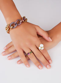 Bague M'Ama Non M'Ama en Or rose 18K & Pierre de lune et Saphir blanc