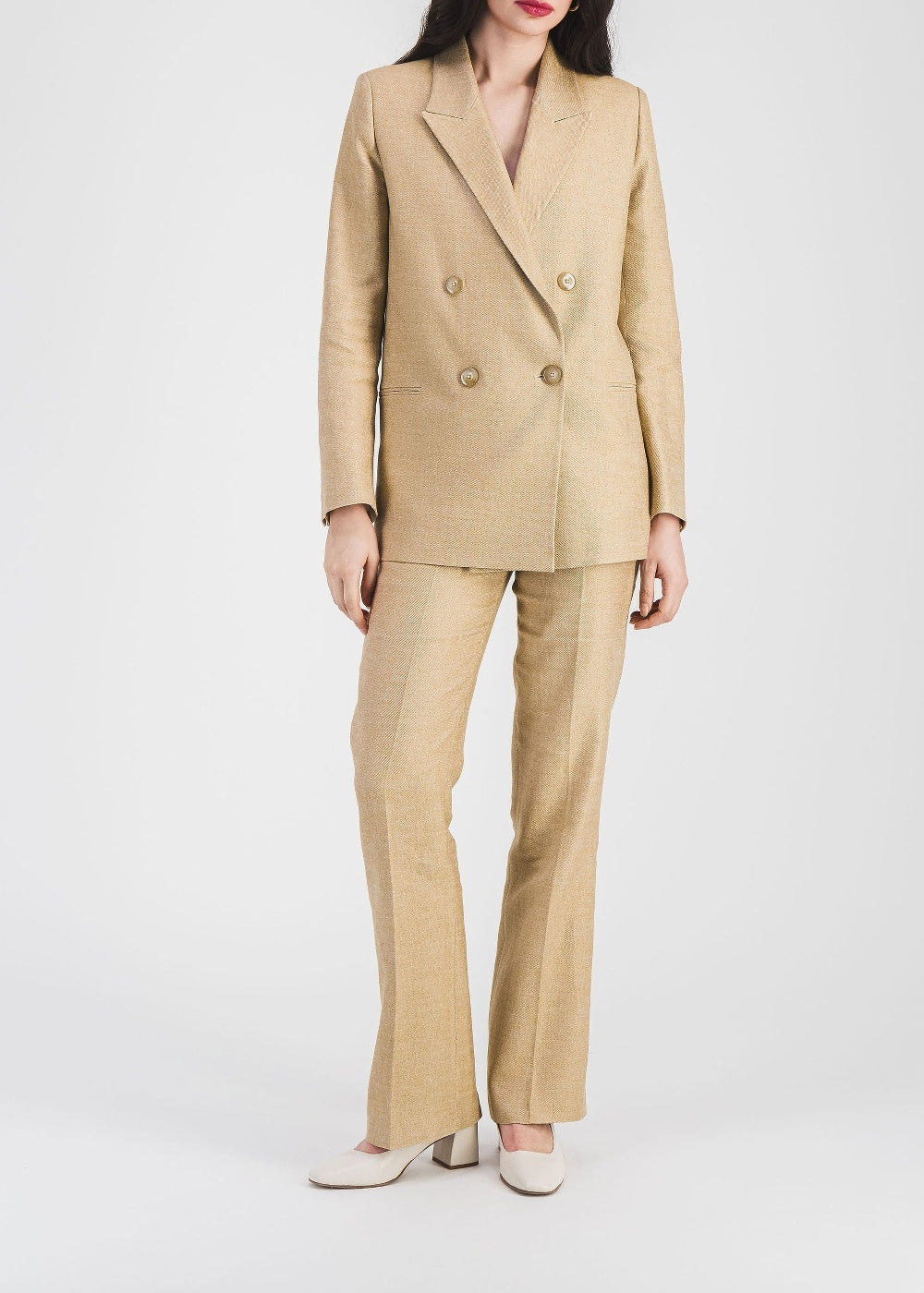 Veste croisée à 4 boutons en lin - Beige
