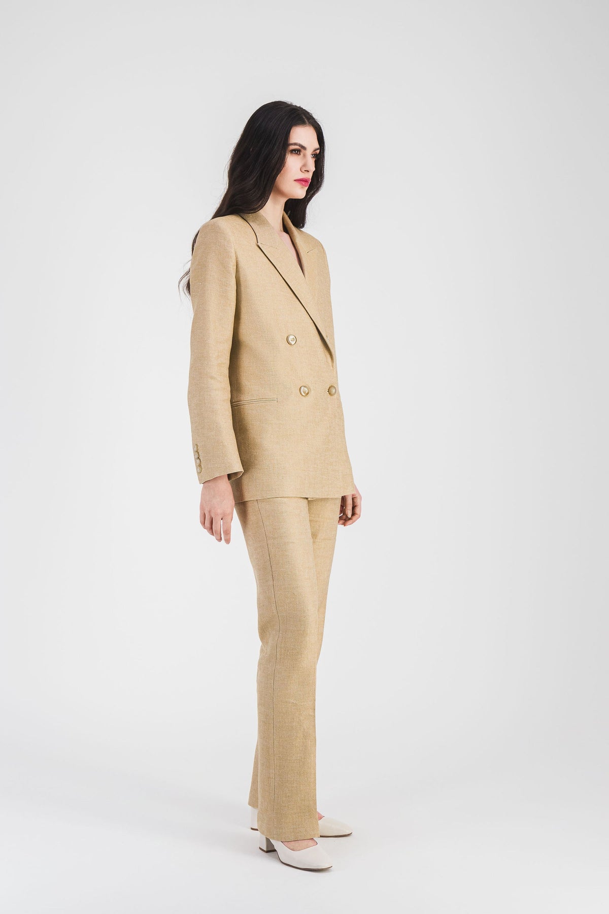 Veste croise 4 trous col - Beige Moyen
