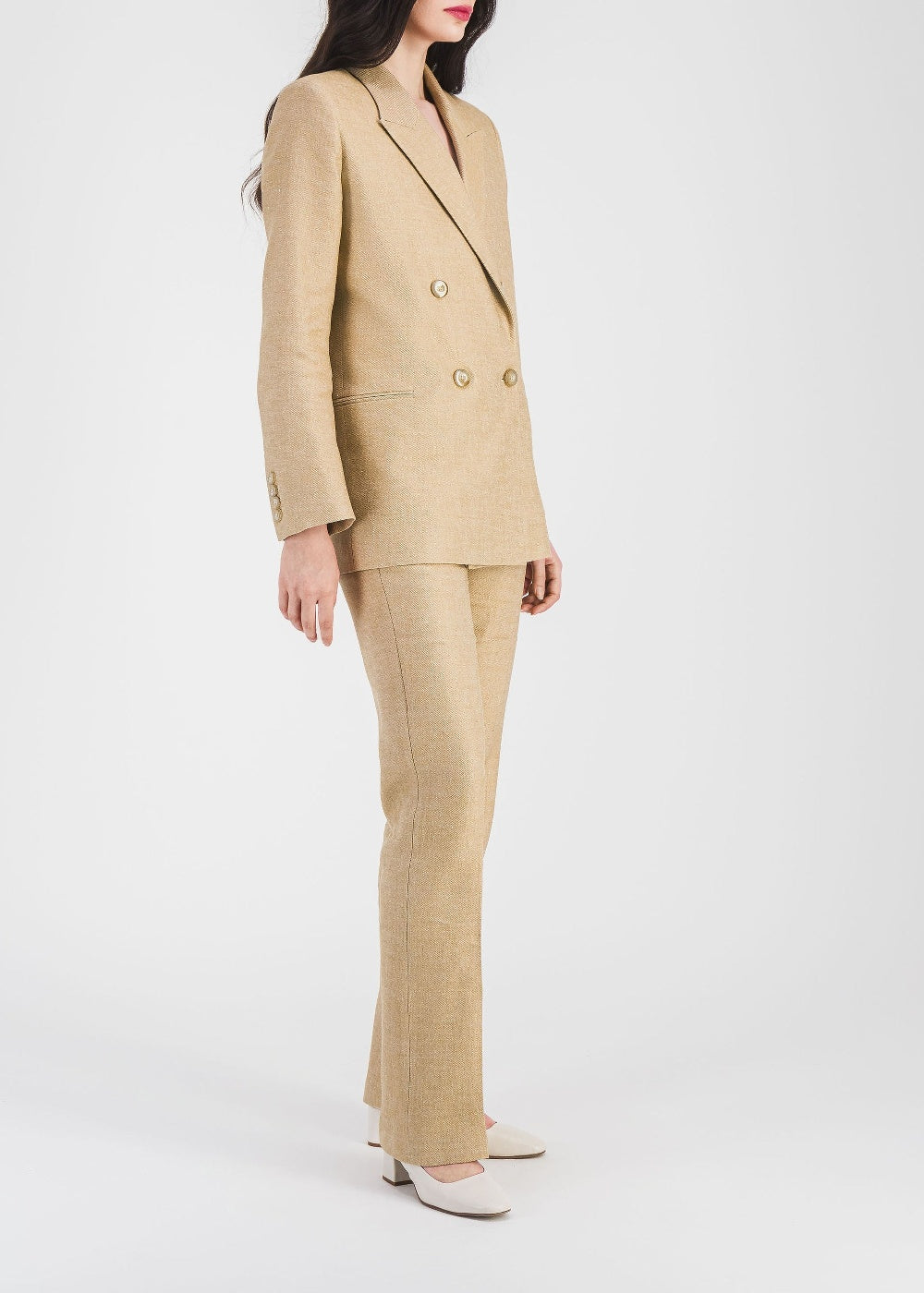 Veste croisée à 4 boutons en lin - Beige
