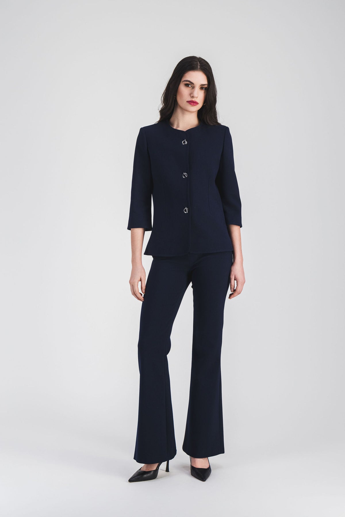 Pantalon evase surpiqure cote - Marine