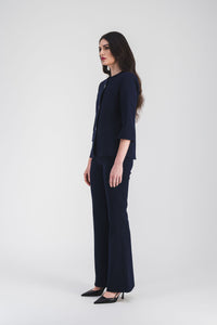 Pantalon evase surpiqure cote - Marine