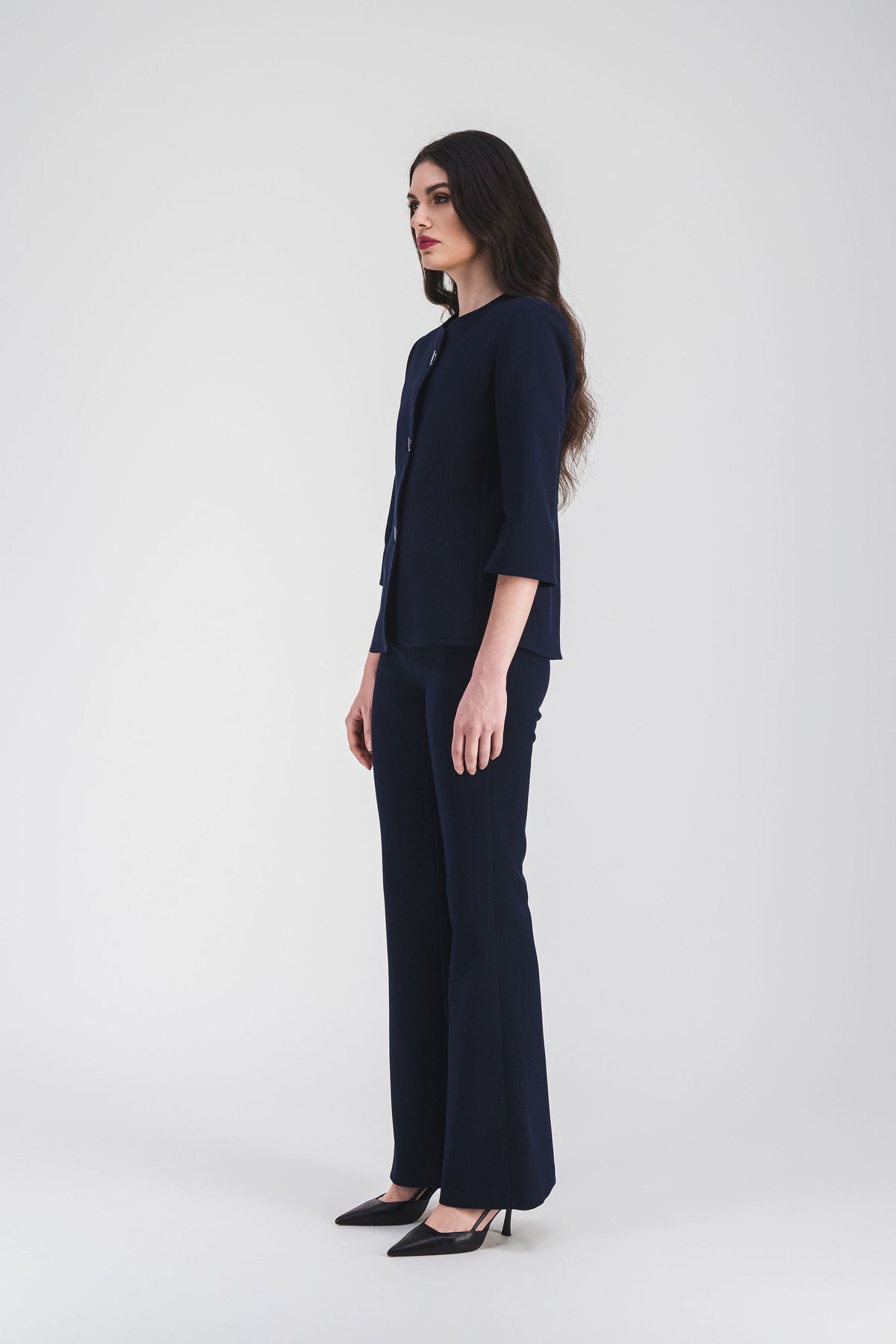 Pantalon evase surpiqure cote - Marine