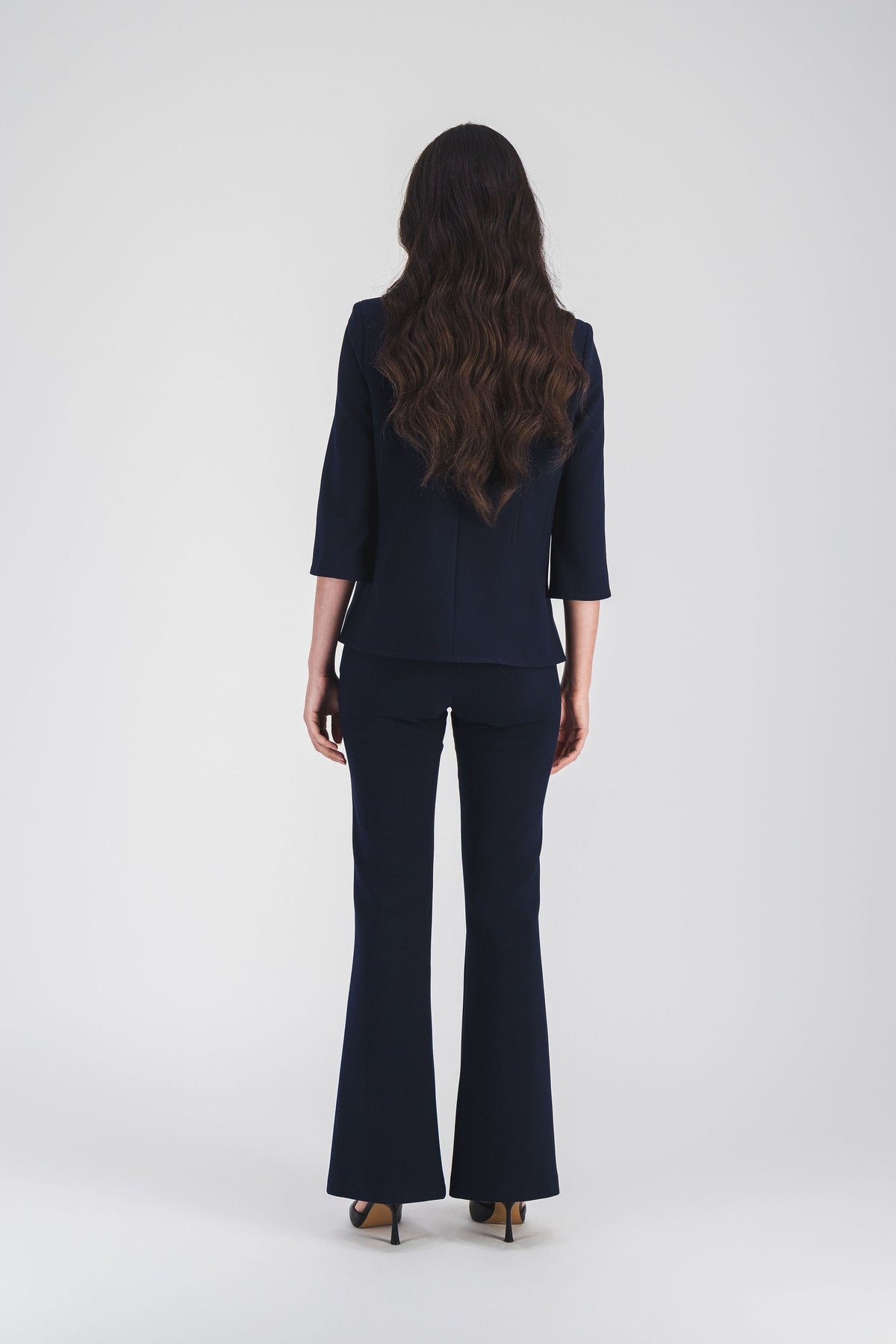 Pantalon evase surpiqure cote - Marine