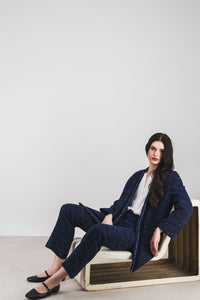 Pantalon droit tweed gros - Marine