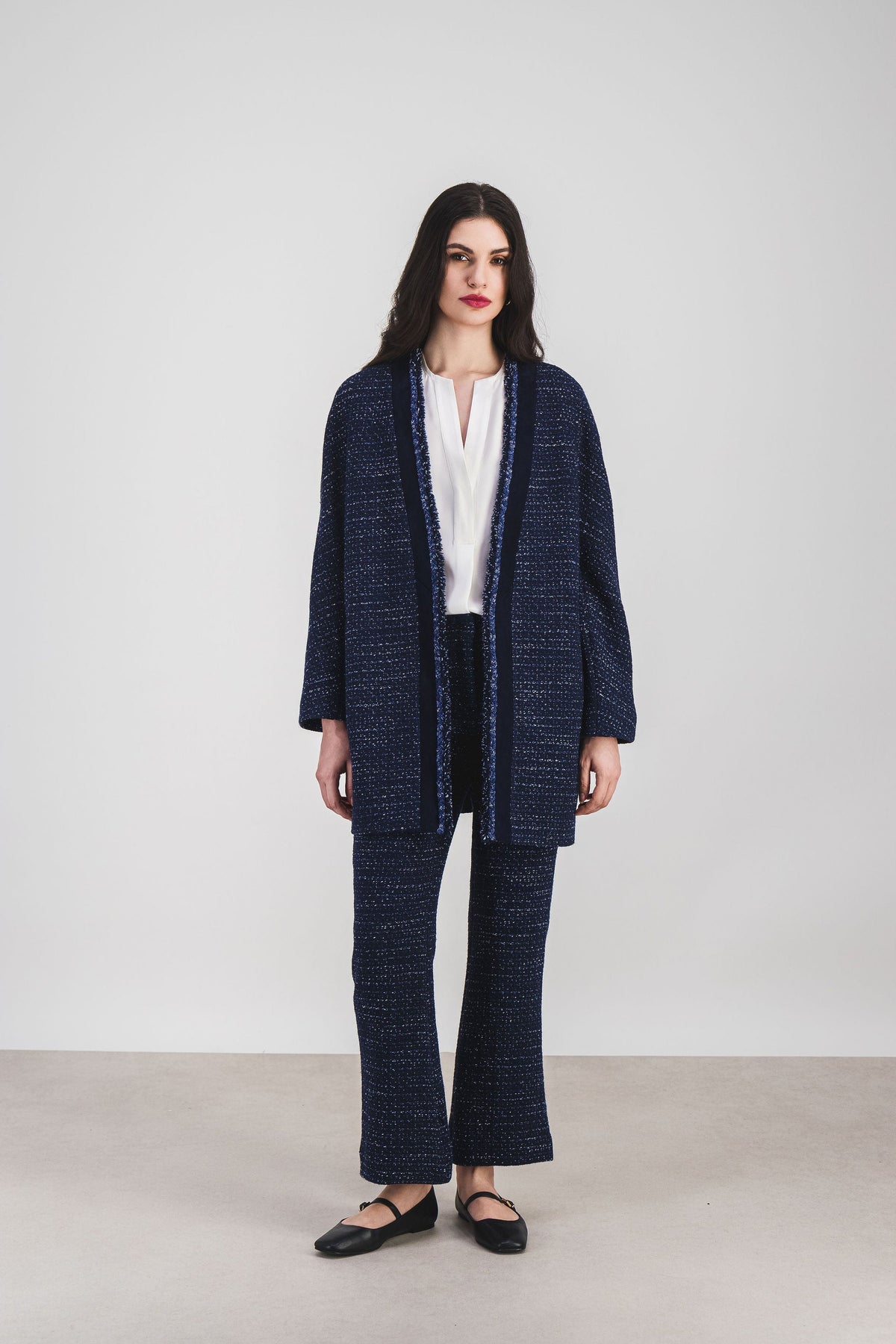 Pantalon droit tweed gros - Marine