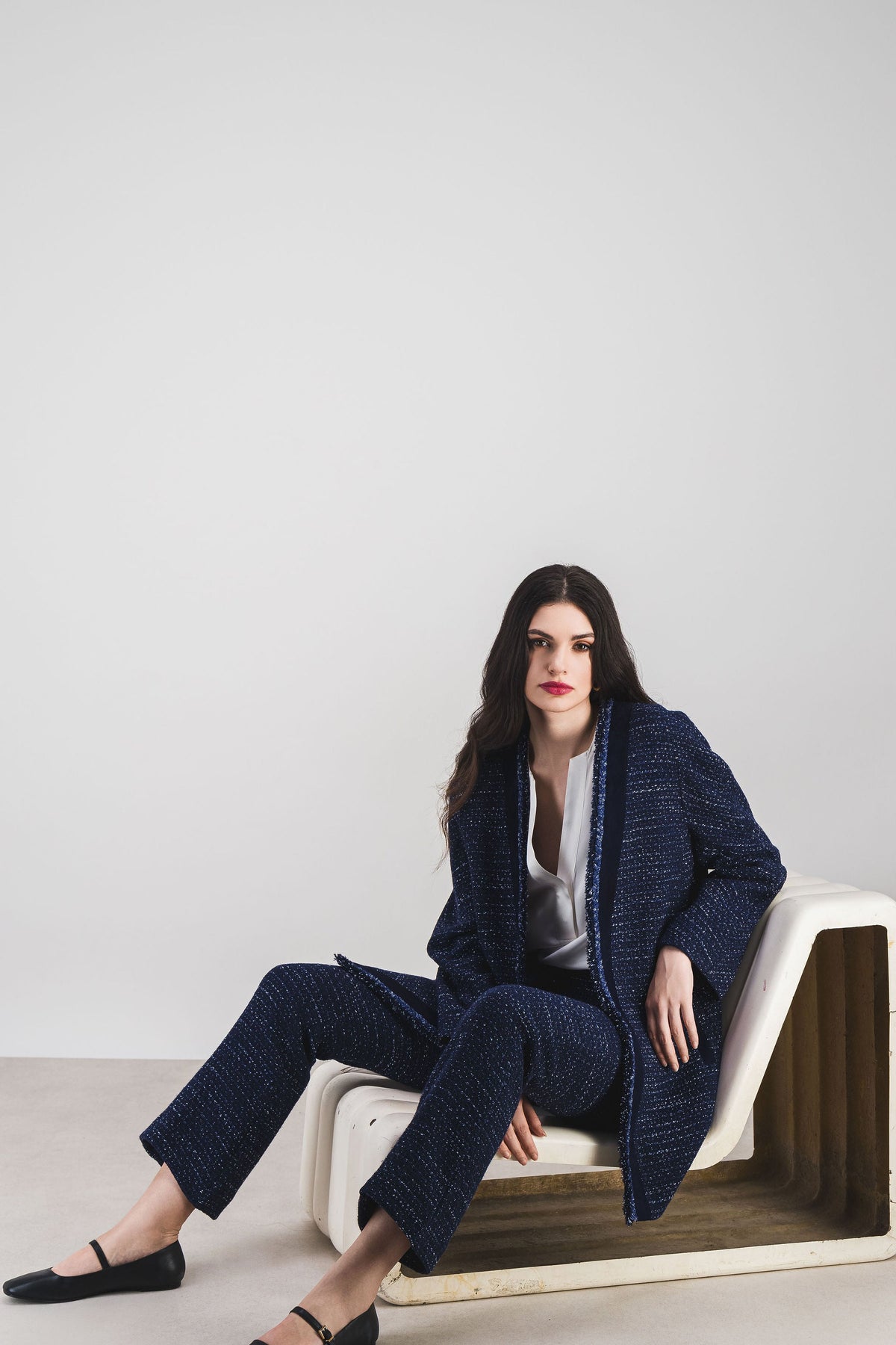 Manteau fluide tweed poche - Marine
