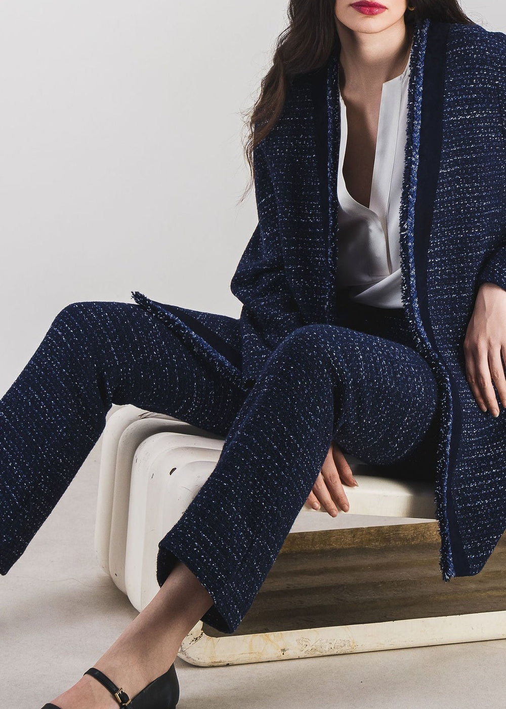 Flowing textured coat - Navy