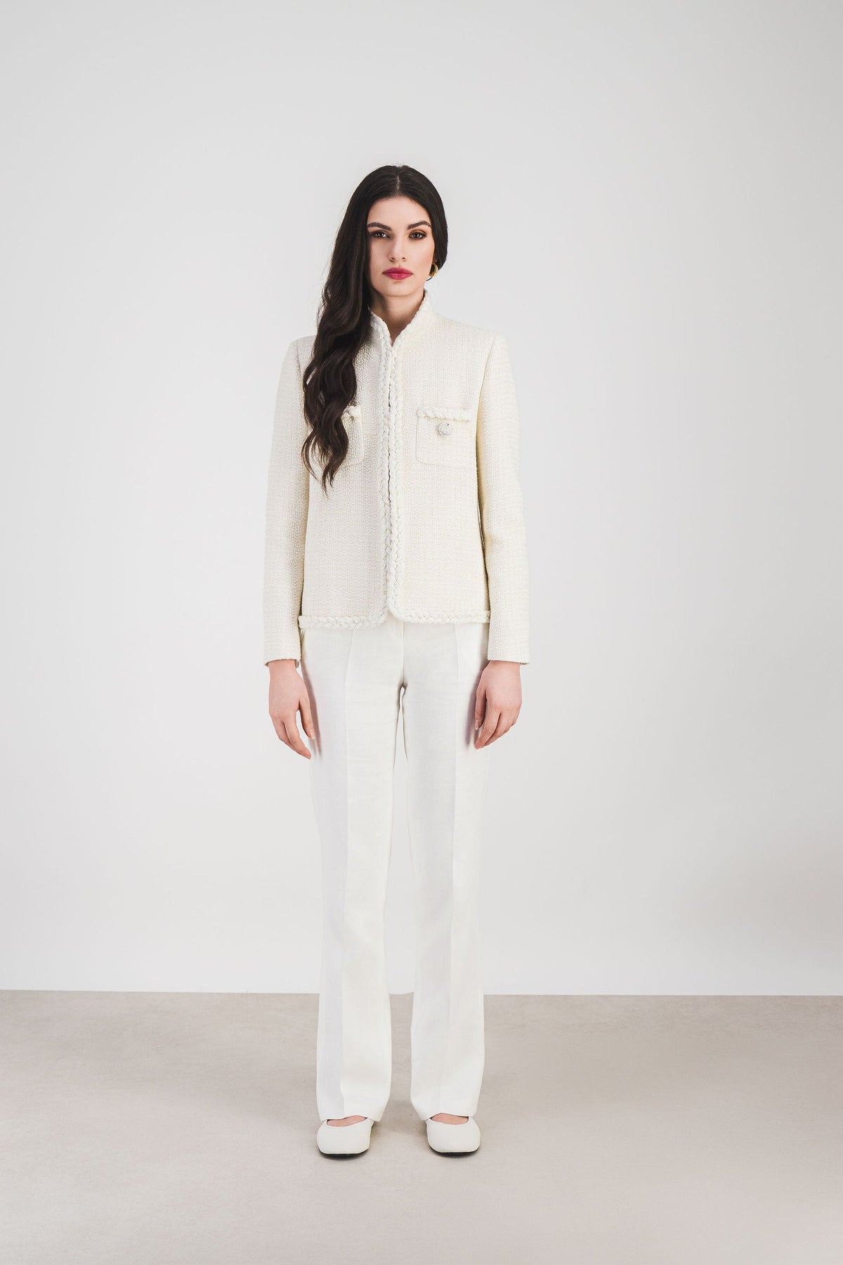 Veste col officier tresse col - Blanc Cassé