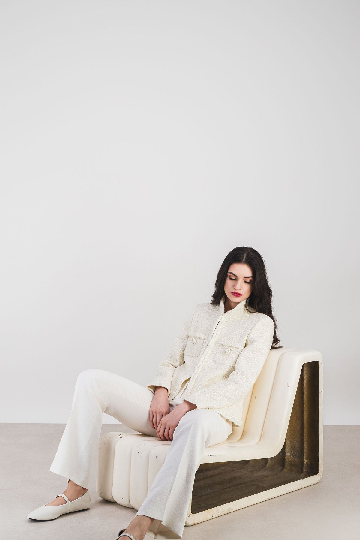 Veste col officier tresse col - Blanc Cassé