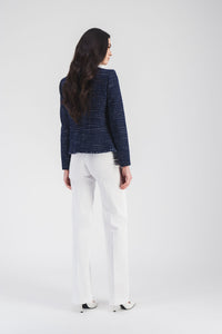 Veste col rond tresse + frange - Marine