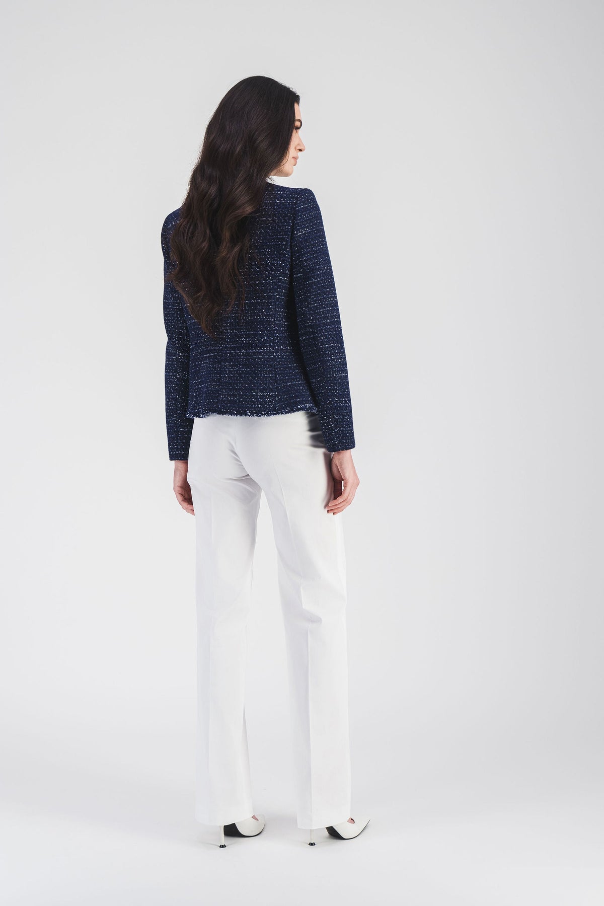 Veste col rond tresse + frange - Marine