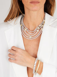 1qty DJV / QTY DISPO : 1-QTY VENDUES : 0-ST : 0% PRIX DJV : 6890€ // Argent Collier 5 rangs Burmalite fleur jonquille marquise et Burmalite blanche taille poire et taille brillant /// RECO : 5700€