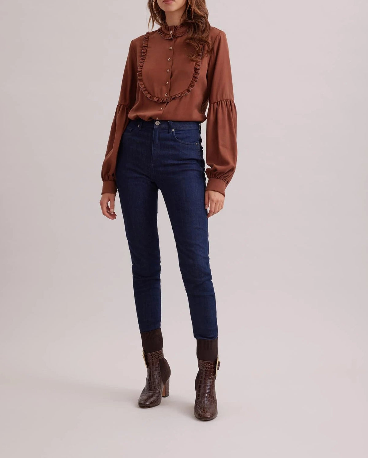 Craft shirt with ruffle detailing - Chocolate