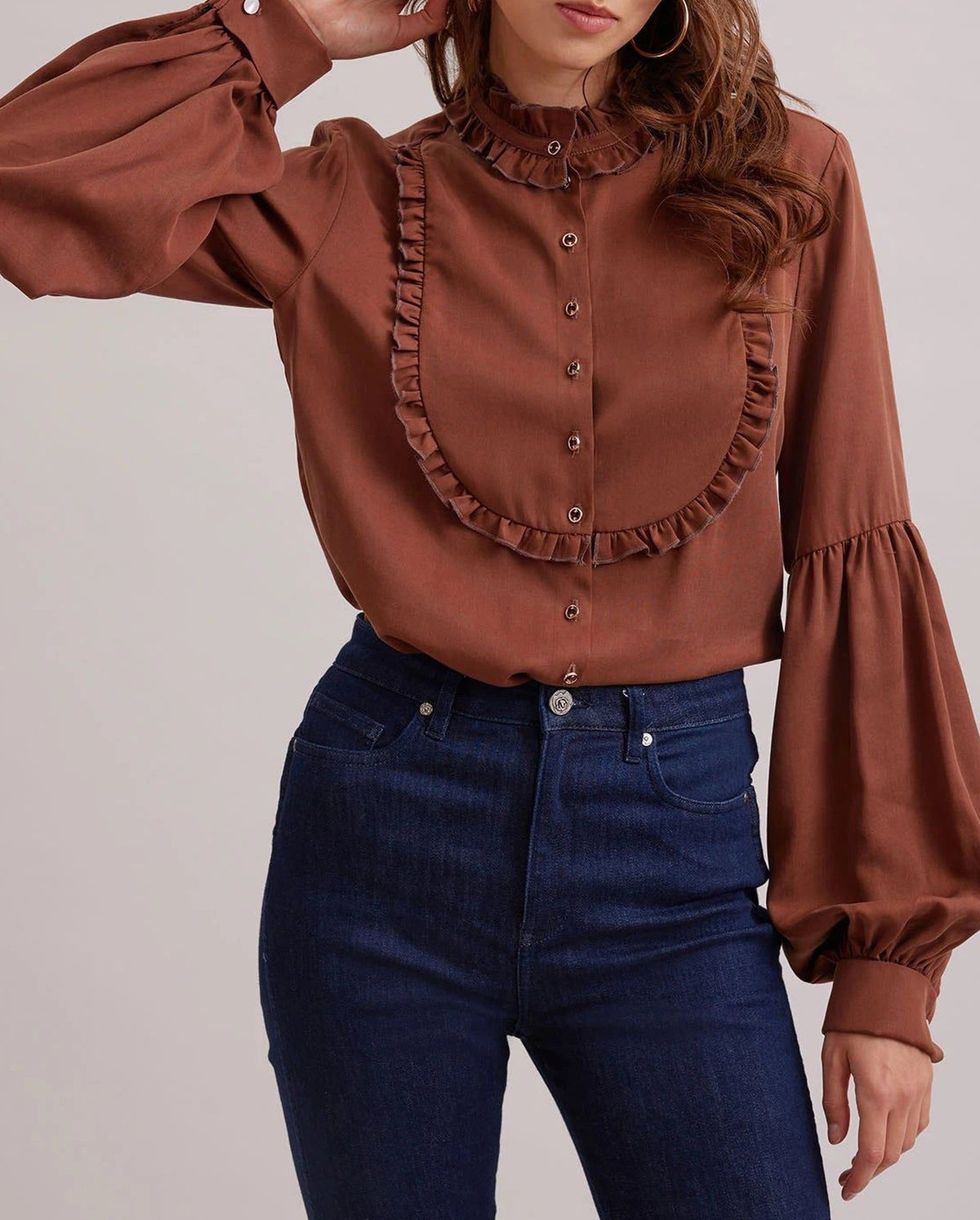 Craft shirt with ruffle detailing - Chocolate
