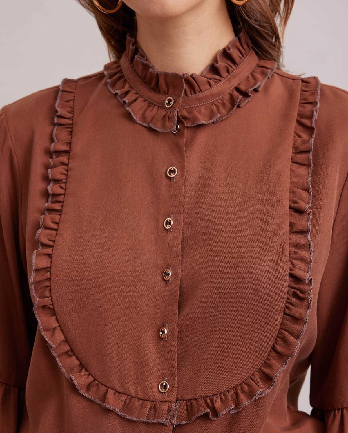 Craft shirt with ruffle detailing - Chocolate