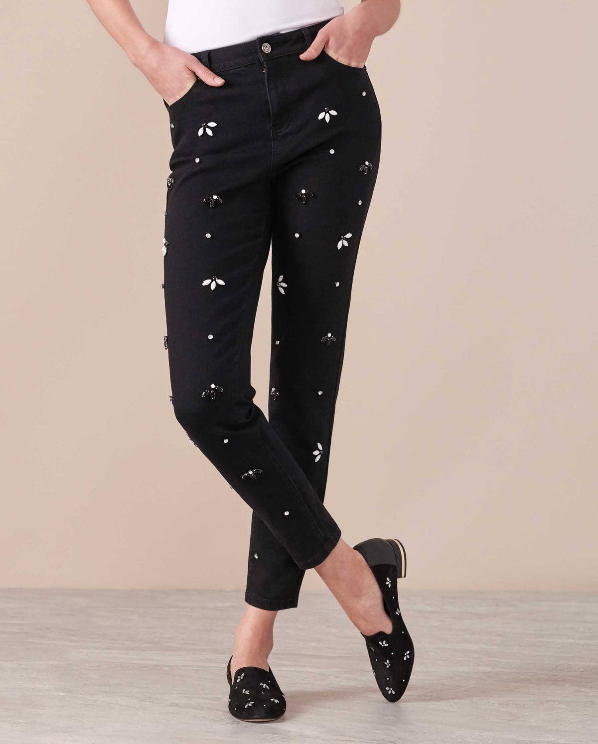 Jeans Luxury à détails brodés - Black
