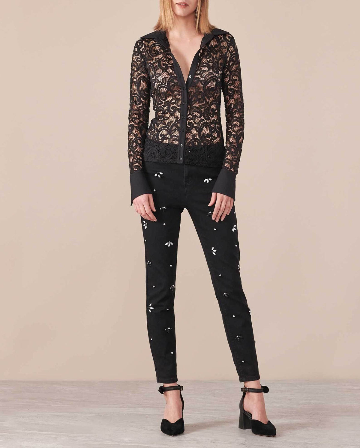 Jeans Luxury à détails brodés - Black