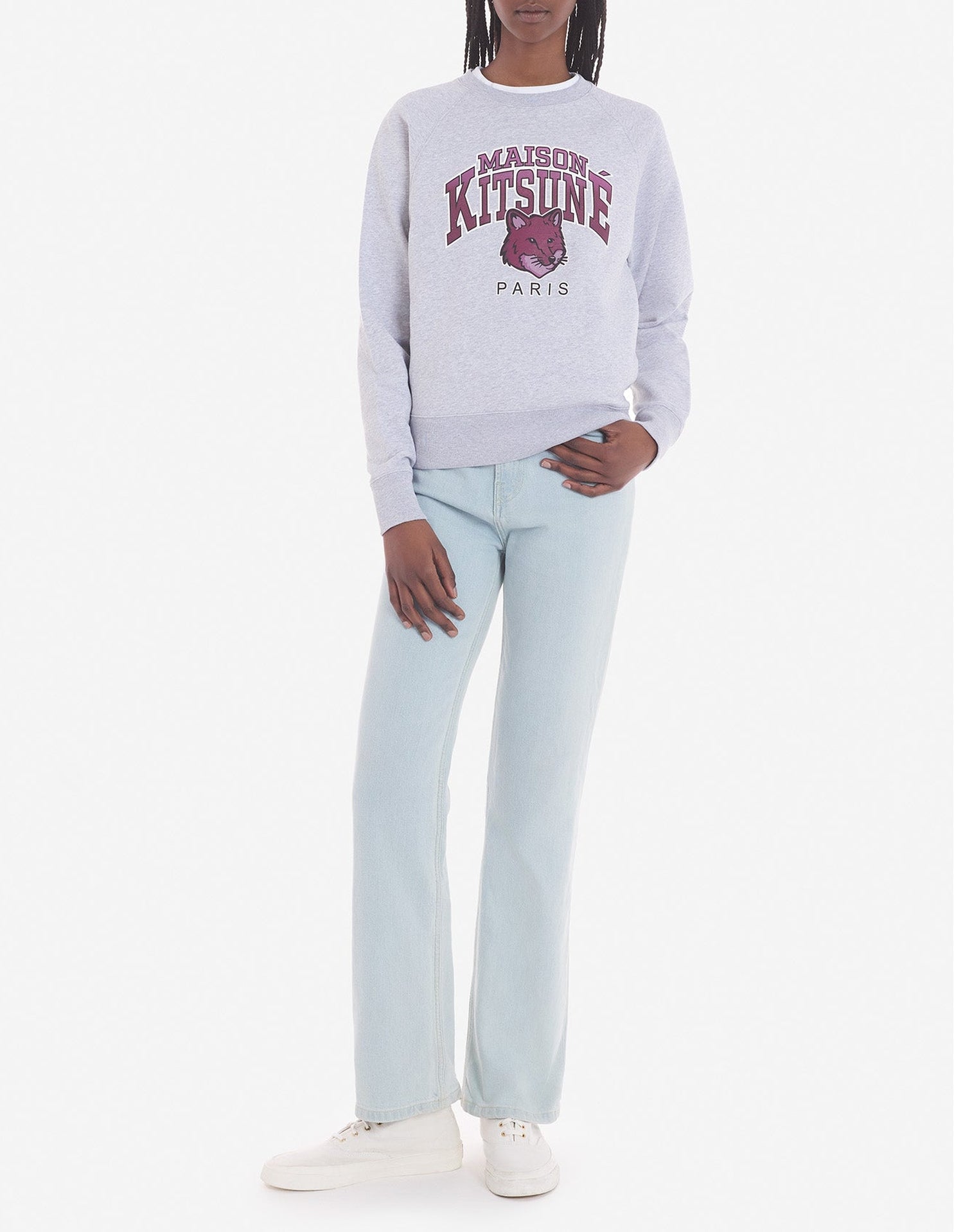 Sweatshirt à col rond ajusté avec impression - Light Grey Melange