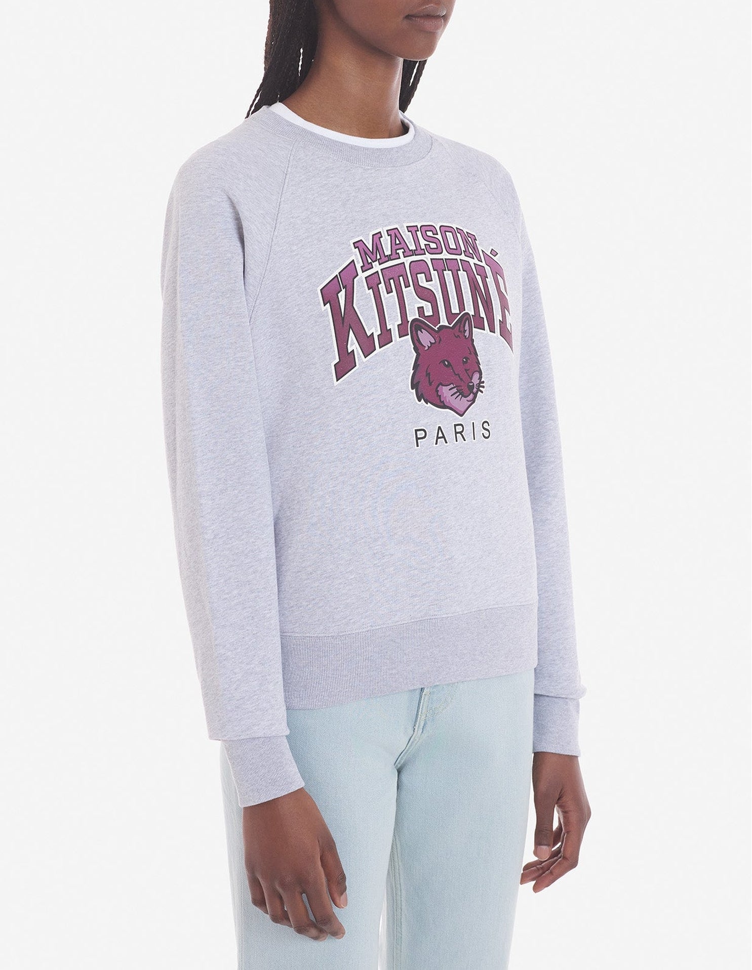 Sweatshirt à col rond ajusté avec impression - Light Grey Melange