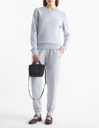 Sweatshirt à col rond avec écusson brodé - Light Grey Melange