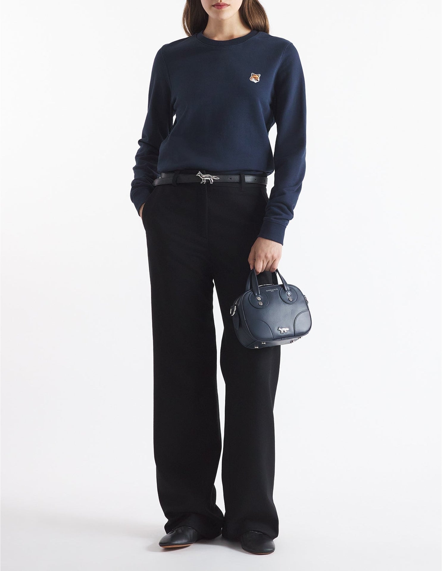 Round-neck sweatshirt with embroidered badge - Ink Blue