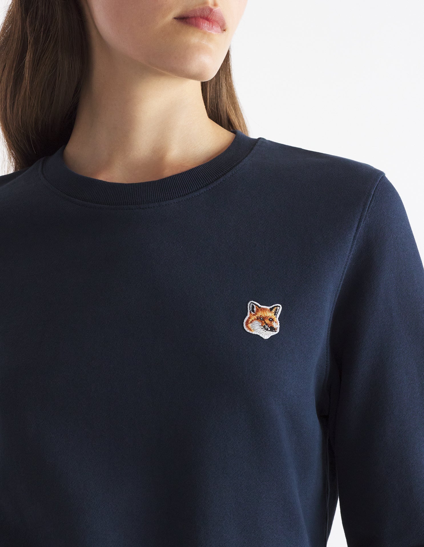 Round-neck sweatshirt with embroidered badge - Ink Blue
