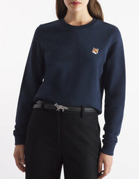 Round-neck sweatshirt with embroidered badge - Ink Blue