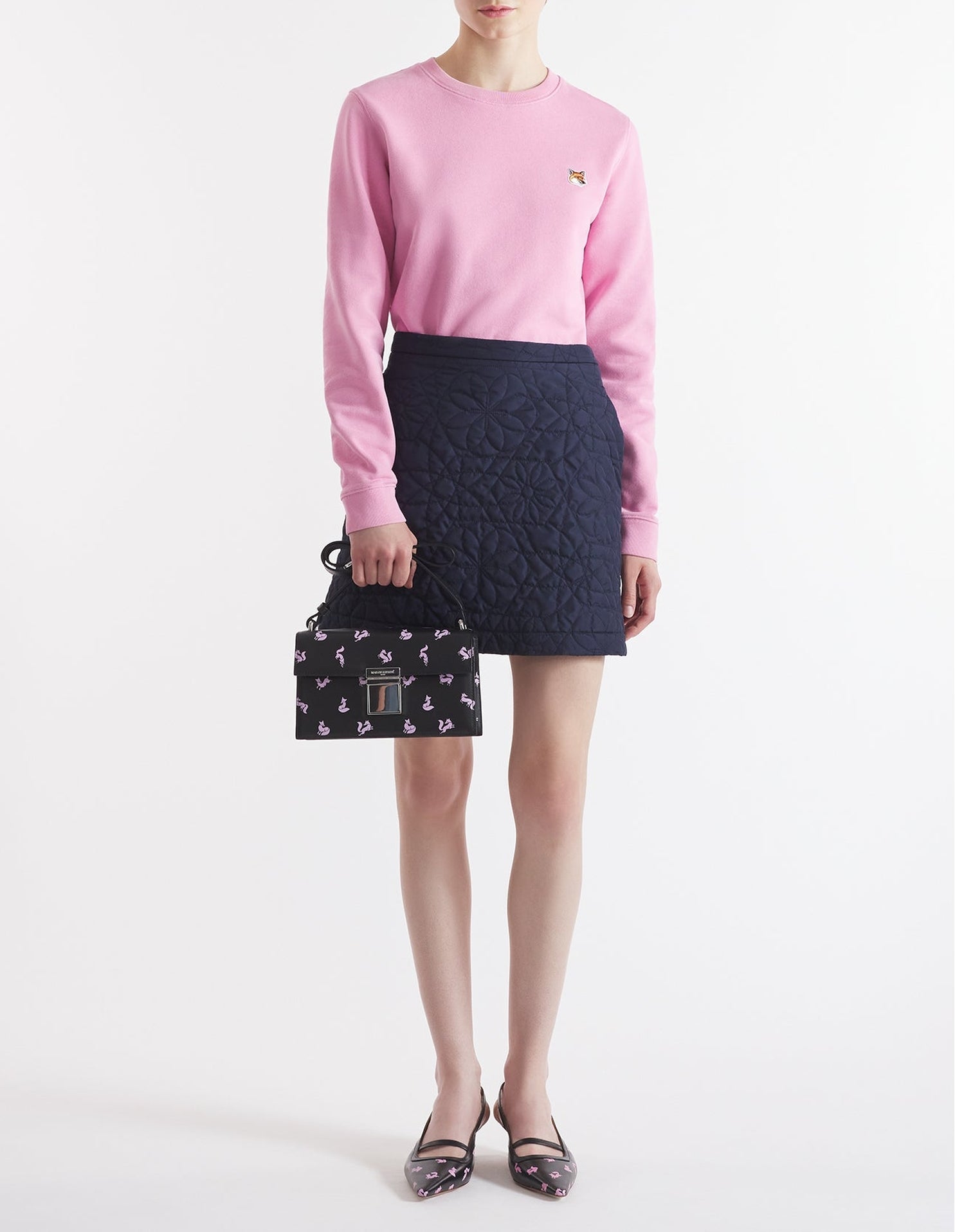 Sweatshirt à col rond avec écusson brodé - Fae Pink