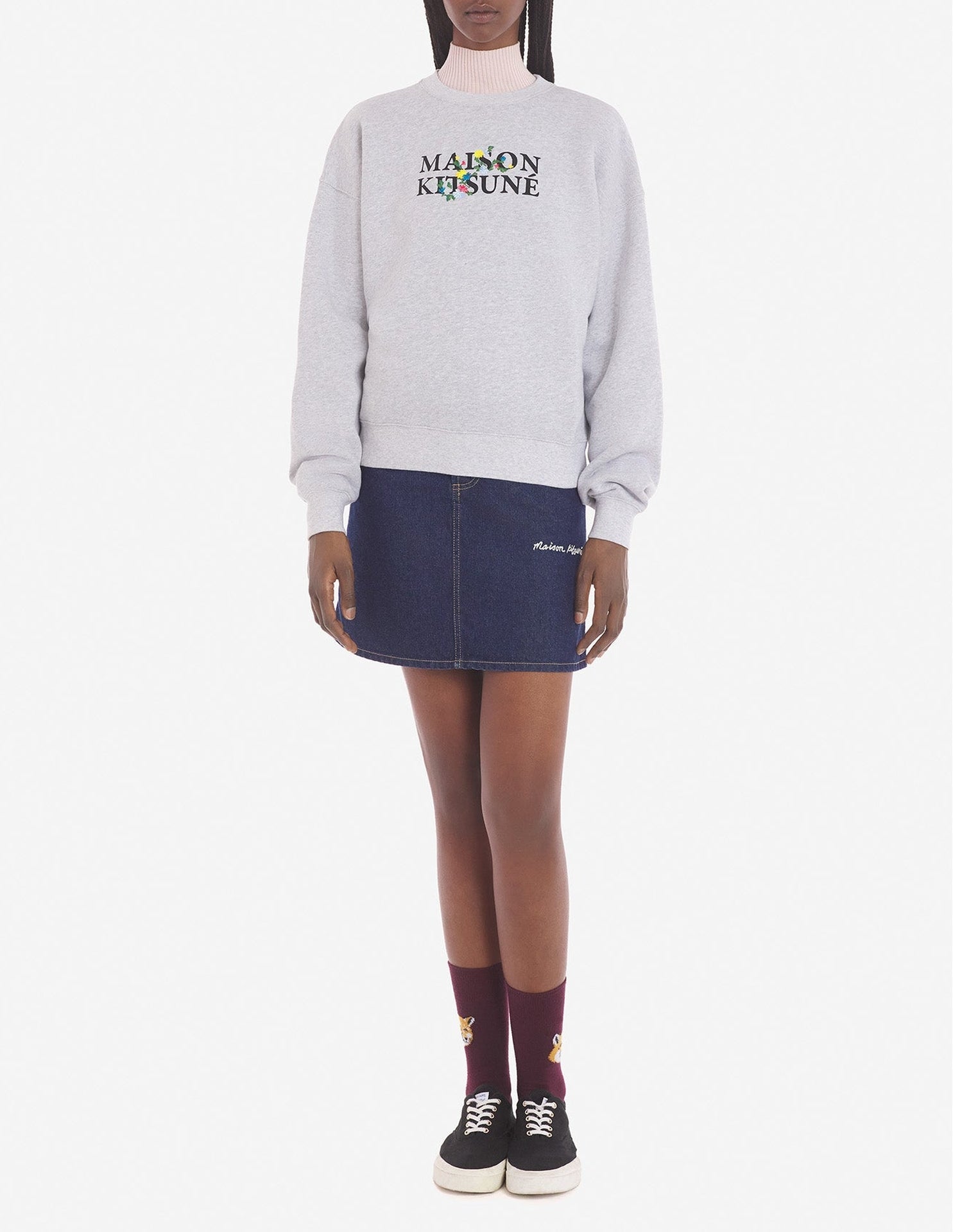 Sweatshirt avec inscription ornée de fleurs - Light Grey Melange