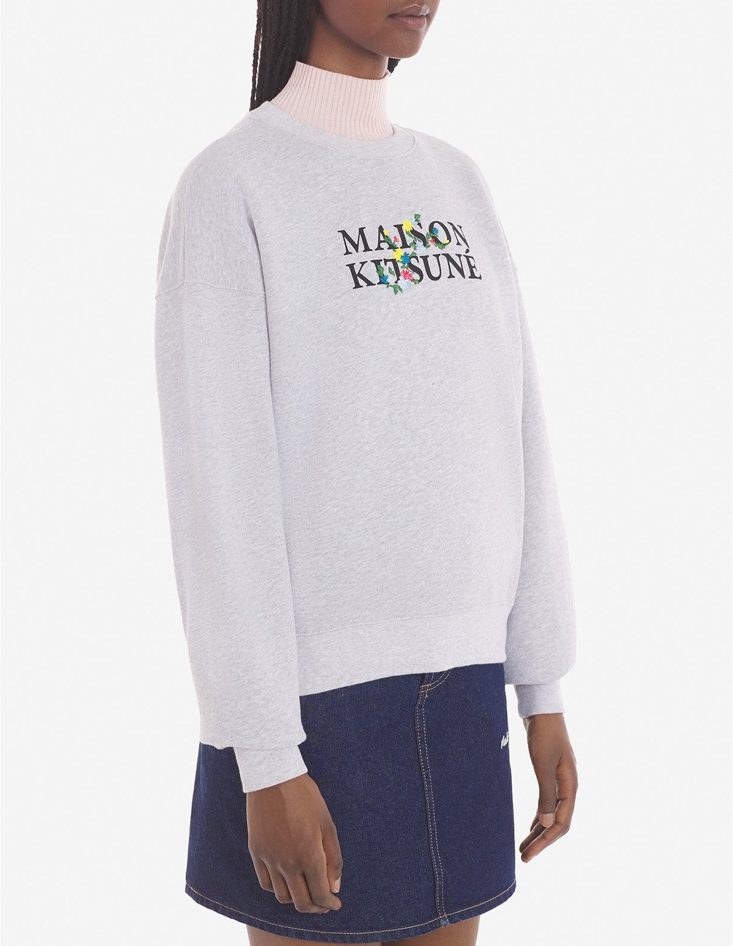 Sweatshirt avec inscription ornée de fleurs - Light Grey Melange