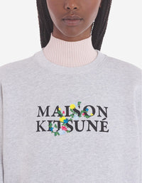 Sweatshirt avec inscription ornée de fleurs - Light Grey Melange