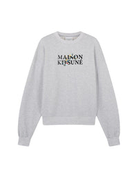 Sweatshirt avec inscription ornée de fleurs - Light Grey Melange