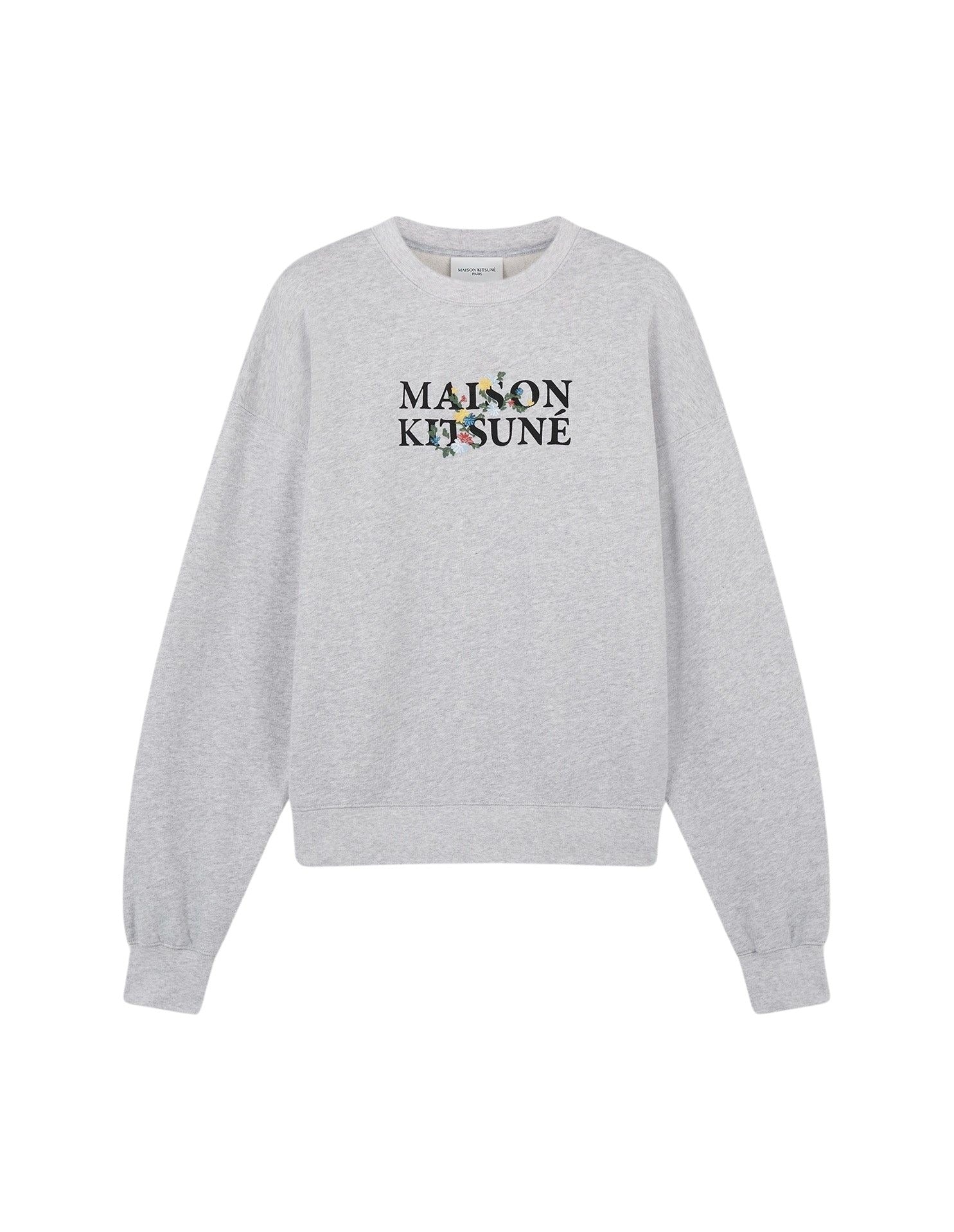 Sweatshirt avec inscription ornée de fleurs - Light Grey Melange