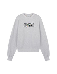 Sweatshirt avec inscription ornée de fleurs - Light Grey Melange