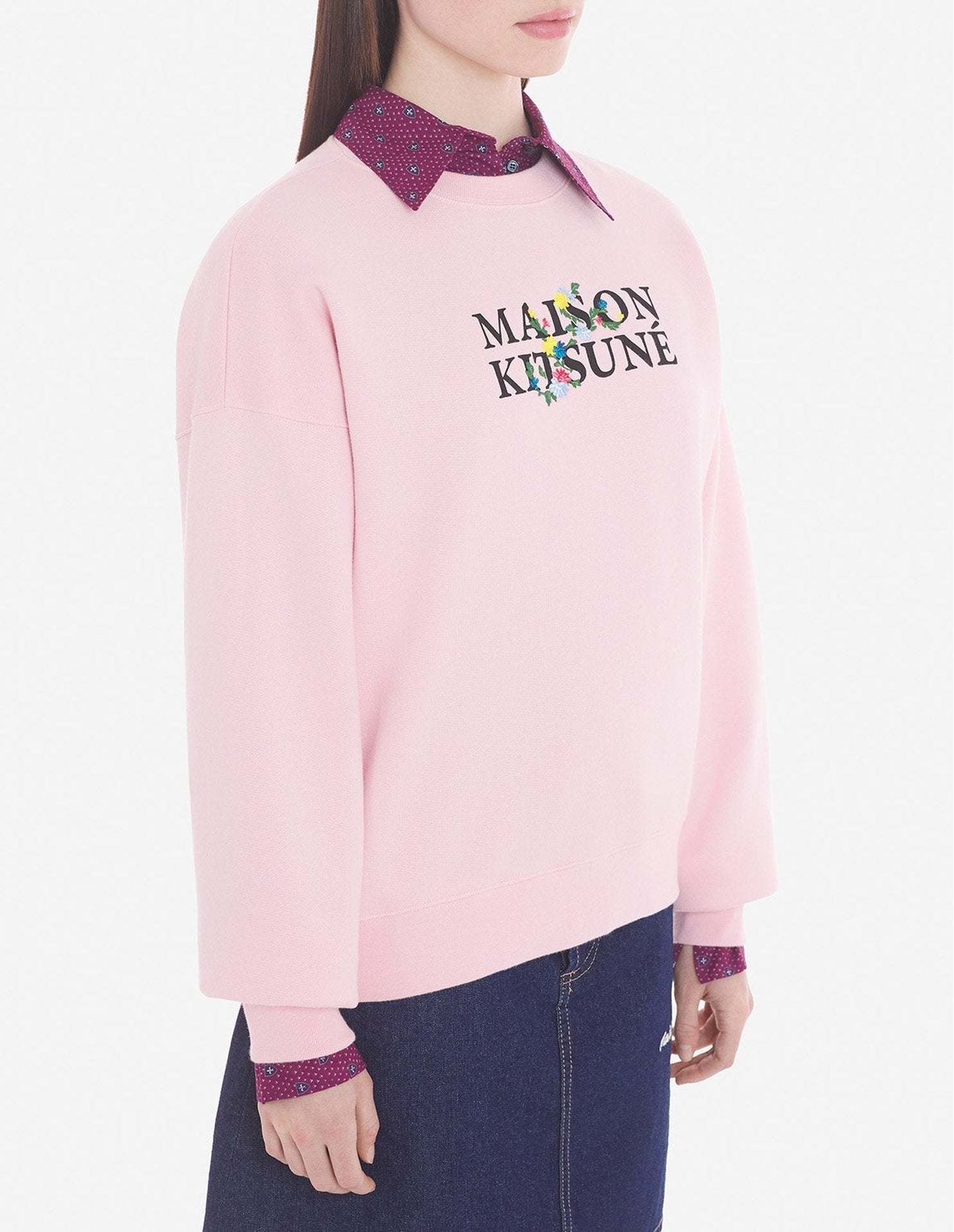 Sweatshirt avec inscription ornée de fleurs - Pale Pink