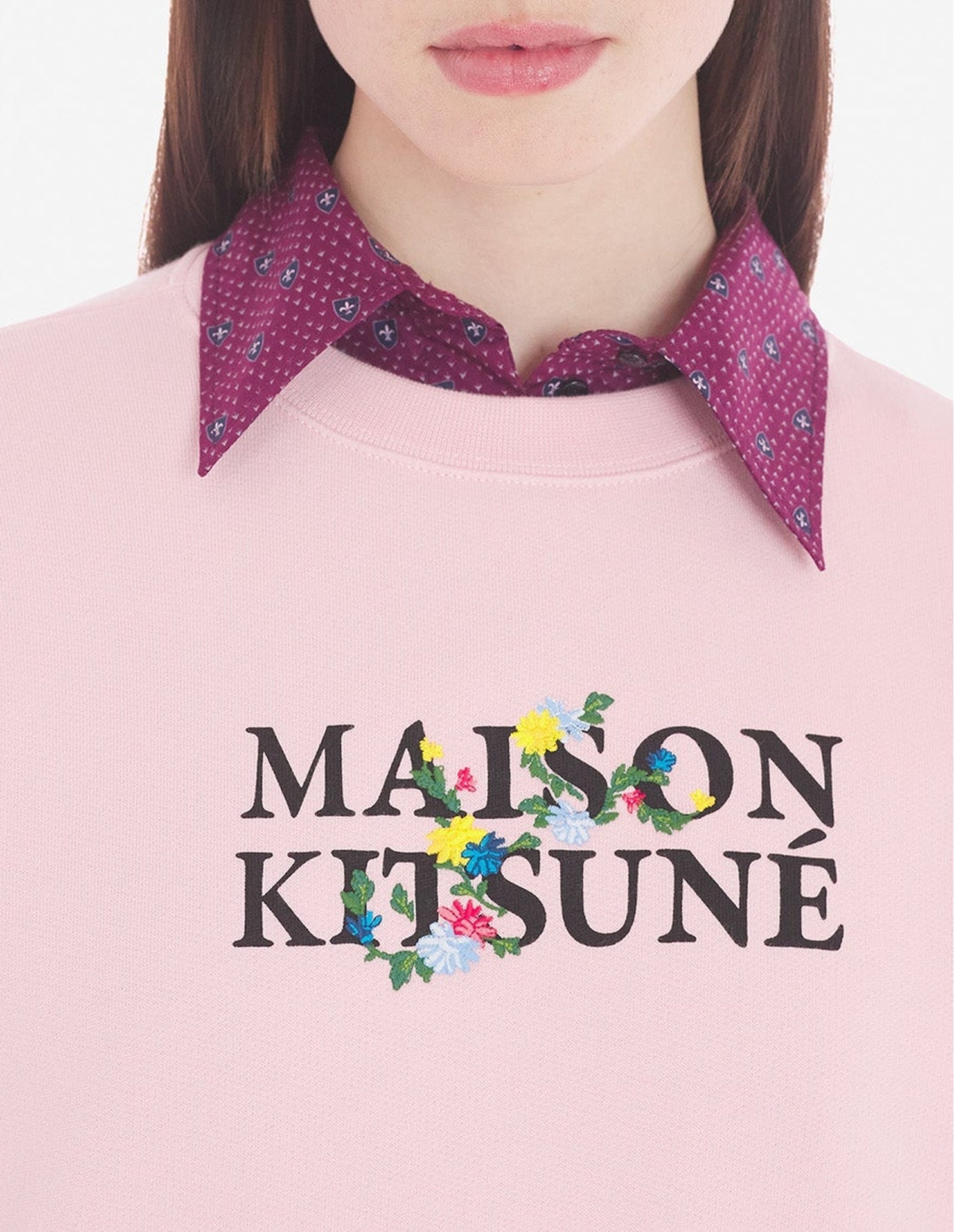 Sweatshirt avec inscription ornée de fleurs - Pale Pink