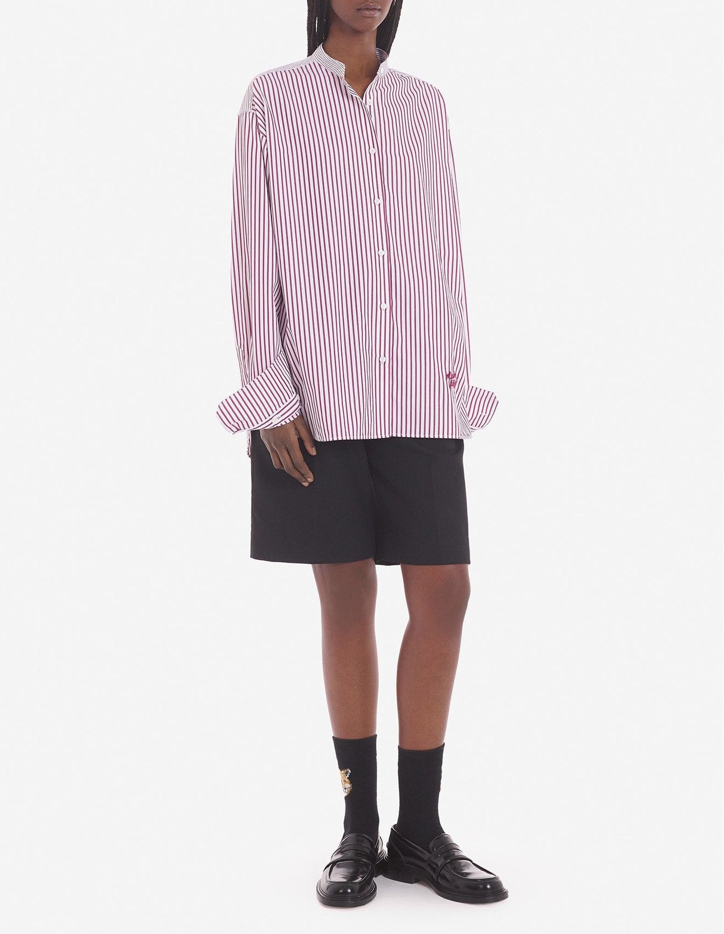 Chemise à col mao rayée - Red & White Stripes