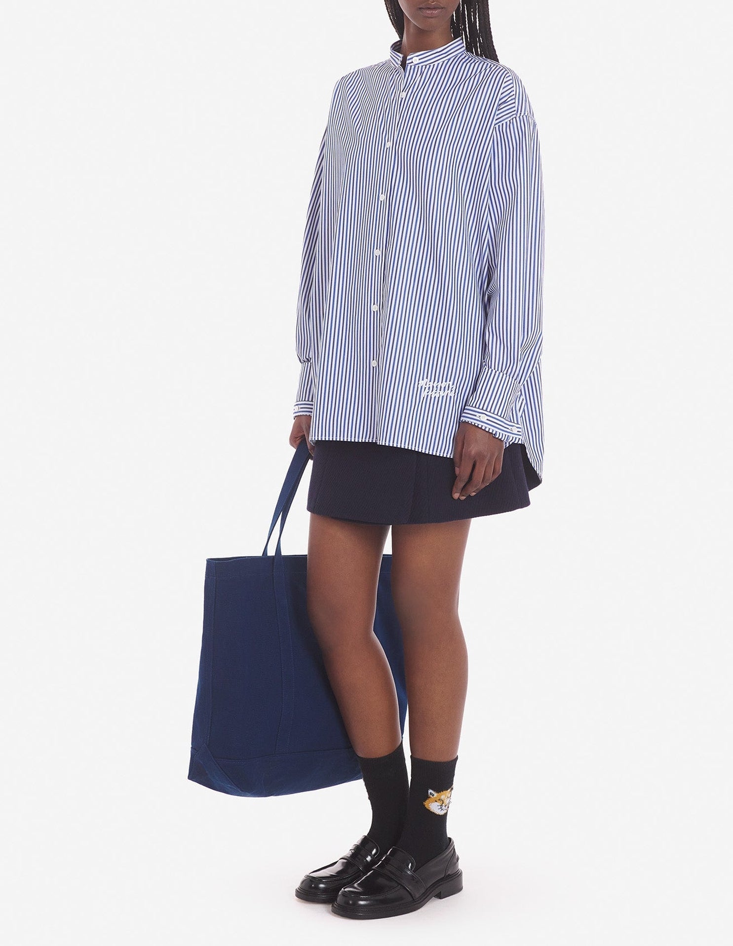 Striped Mao collar shirt - Blue & Navy Stripes