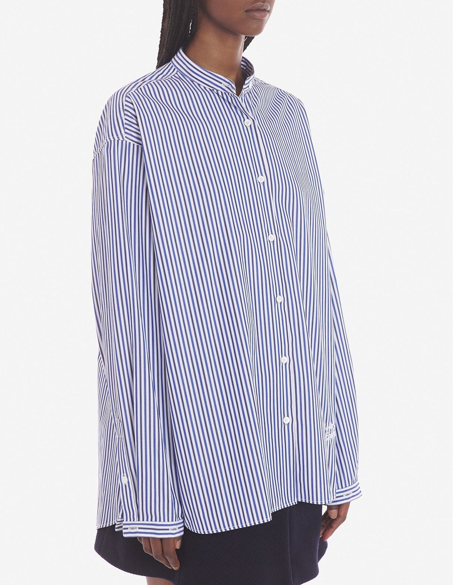 Striped Mao collar shirt - Blue & Navy Stripes